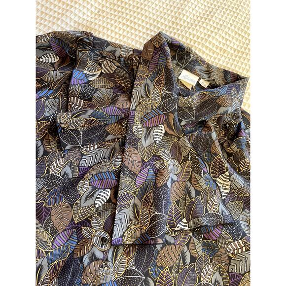 VTG Pykettes Grandmacore Leaf Floral Print Ribbon Neckline Button Up Top Size 12 - Picture 6 of 9